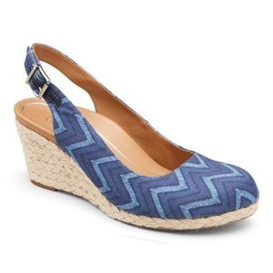 Womens Vionic Coralina Wedge Navy Chevron size 7.5